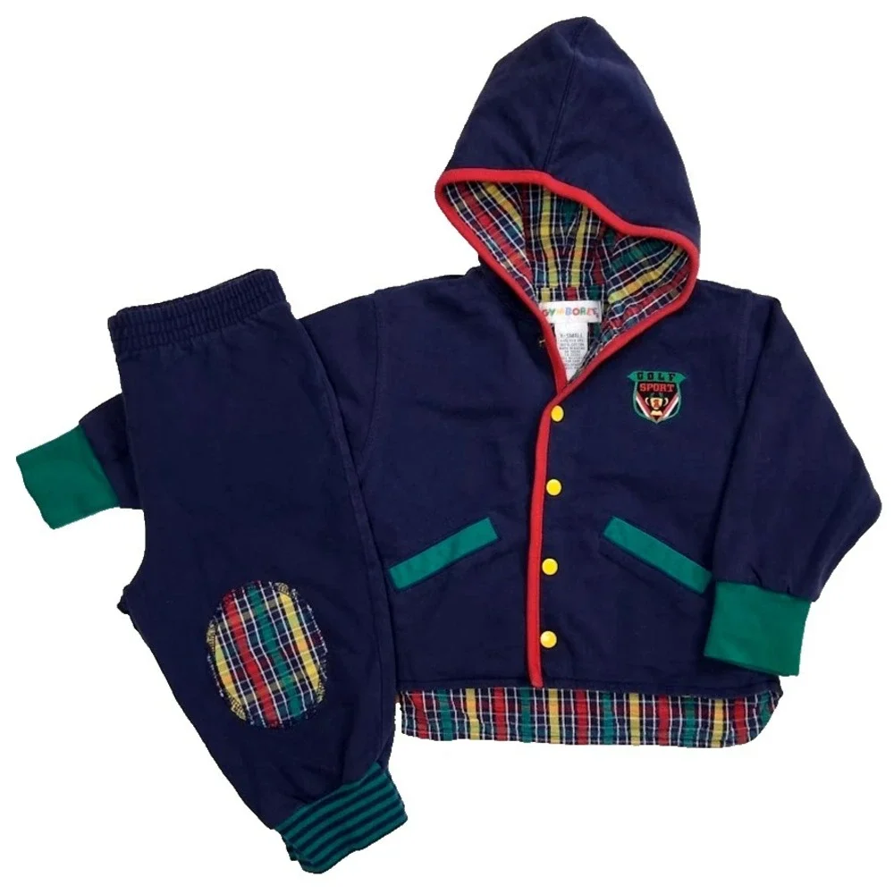 Vtg Gymboree 1998 Sport Golf Reversible Jacket 18 24 Mos Hooded Plaid * READ *